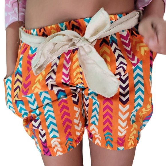 Sado NWT orange geometric colorfull shorts with tan tie belt summer spring sz 6 - Picture 5 of 8